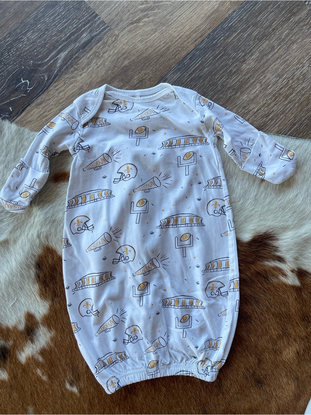 Nola Tawk Newborn Saints Football Print Gown - White & Gold